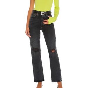 AGOLDE 90s Pinch Waist Distressed Jeans in Washed Black